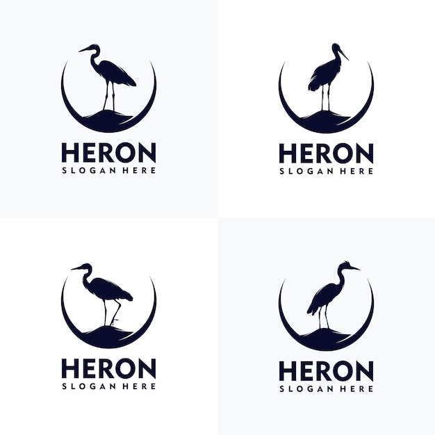 Heron silhouet logo ontwerpset