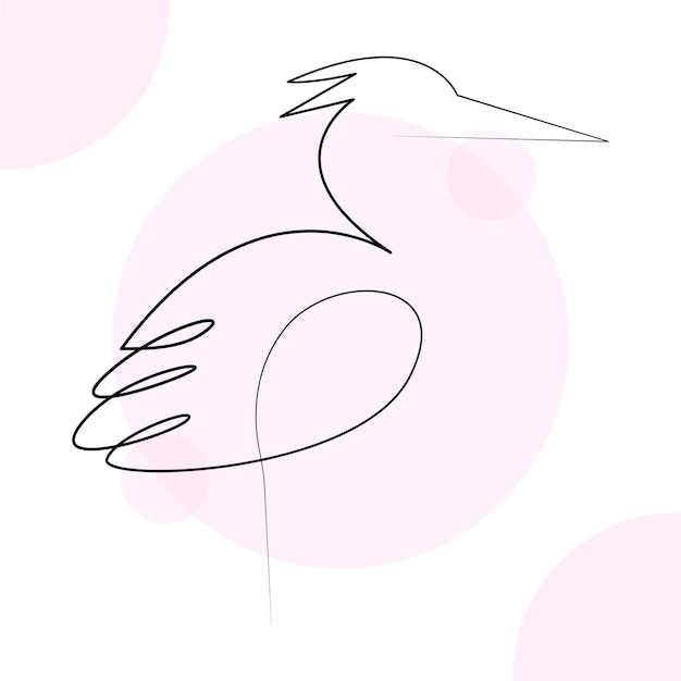 Heron single continuous one line out line vector art drawing and tattoo design on white background