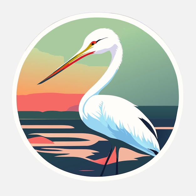 Vector heron stork bird animal cartoon sticker