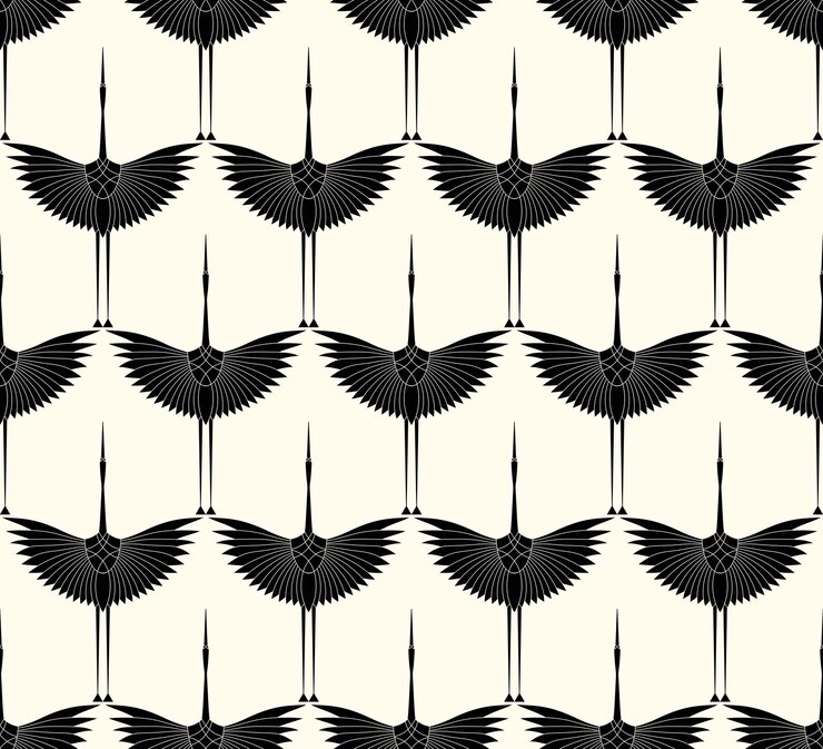 Vector herons in art deco style seamless pattern for interior decoration textiles fashionable home decor