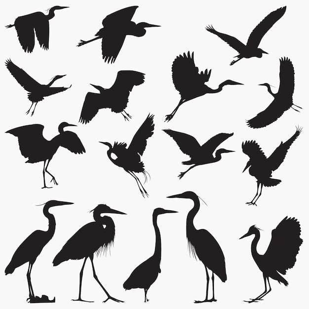 Vector herons silhouettes