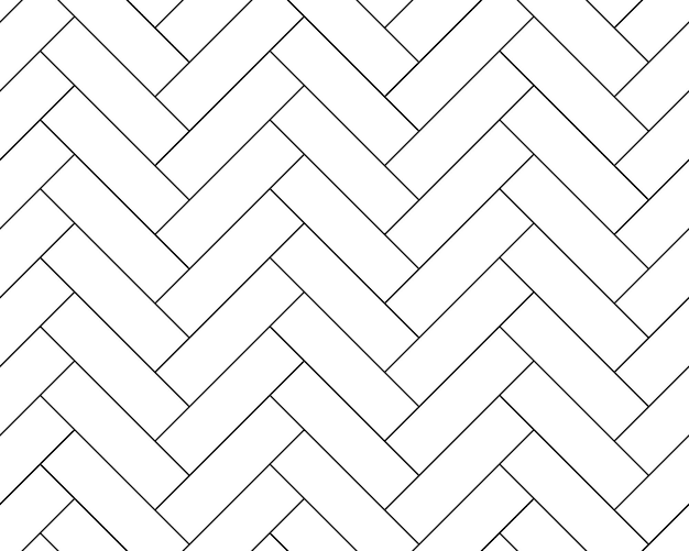 Vector herringbone parquet tile vector seamless pattern of floor white background black line herringbone parquet tile of geometric diagonal bricks in zigzag floor or wall interior pattern background