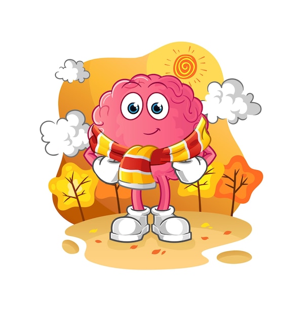 Hersenen in de herfst. cartoon mascotte vector