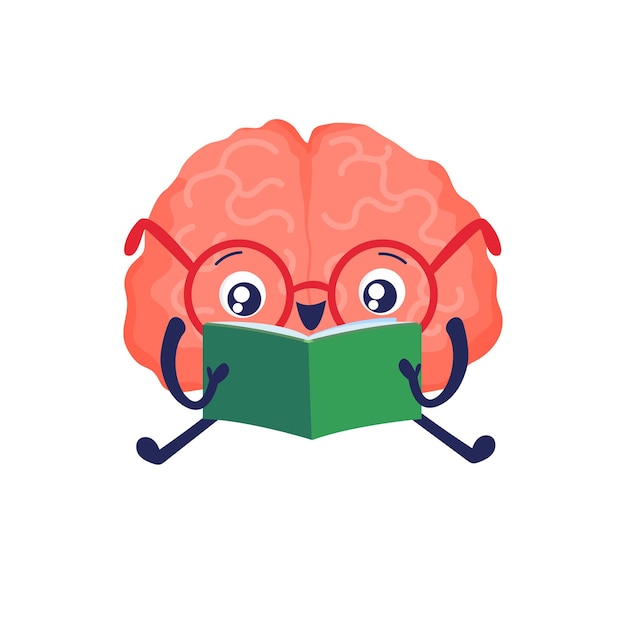 Hersenen met boek Slimme cartoon gezond schattig menselijk brein Intelligentie en leren Stockvector