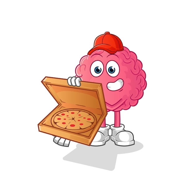 Hersenen pizza bezorger vector. stripfiguur