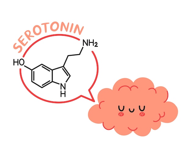 Hersenorgaankarakter en serotonineformule in tekstballon