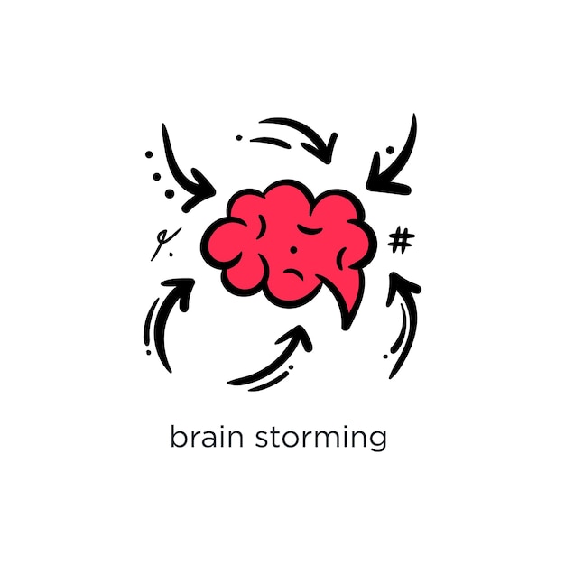 Hersenstorming hersenen pijl idee pictogram doodle hand getrokken concept vectorillustratie