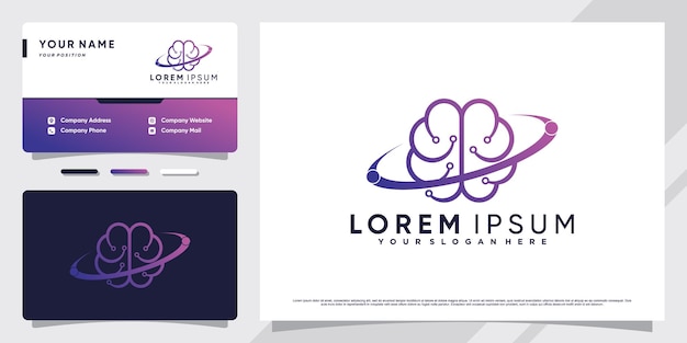 Hersenverbinding logo-ontwerptechnologie met uniek concept en visitekaartje Premium Vector