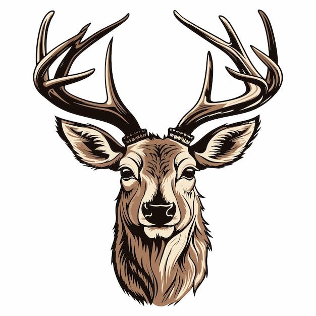 Herten hoofd houtsnede stijl vectorillustratie