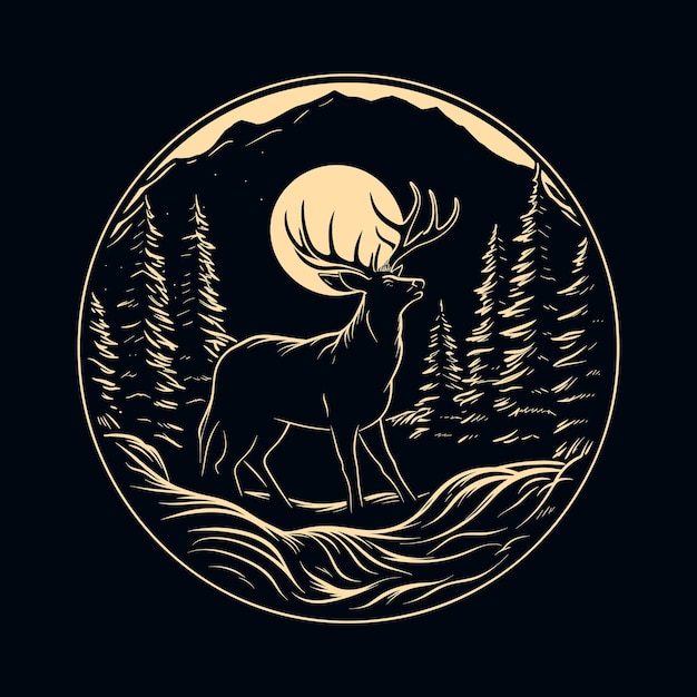 Herten in de natuur bomen bosjacht logo silhouet vector