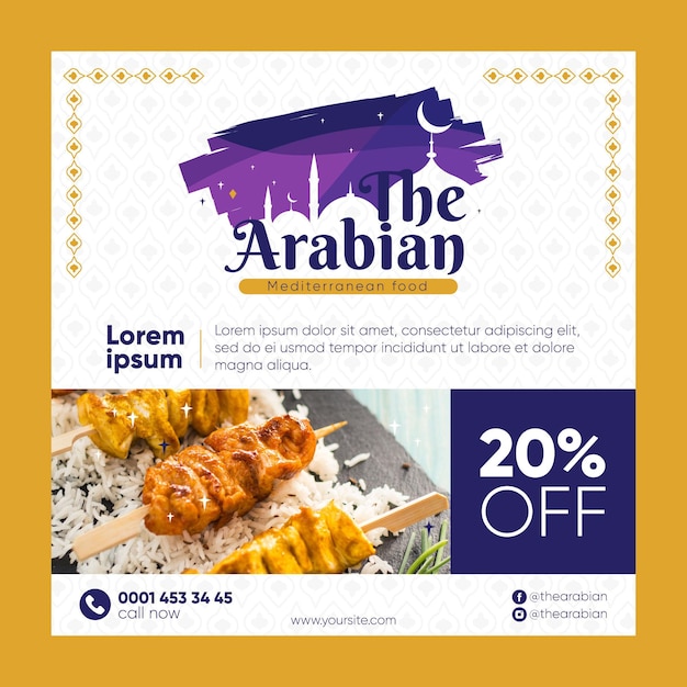 Het arabische restaurant met heerlijk eten vierkante flyer