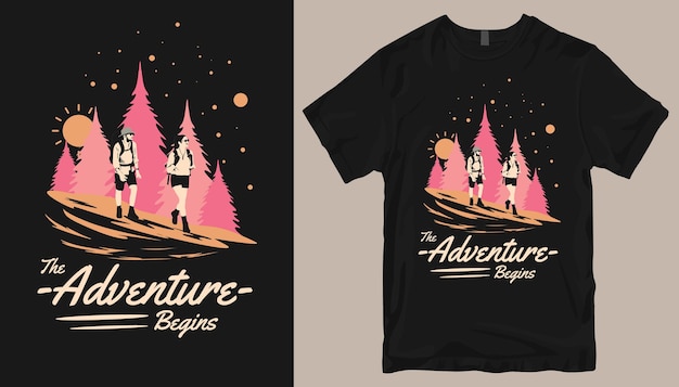 Het avontuur begint, adventure t-shirt design.