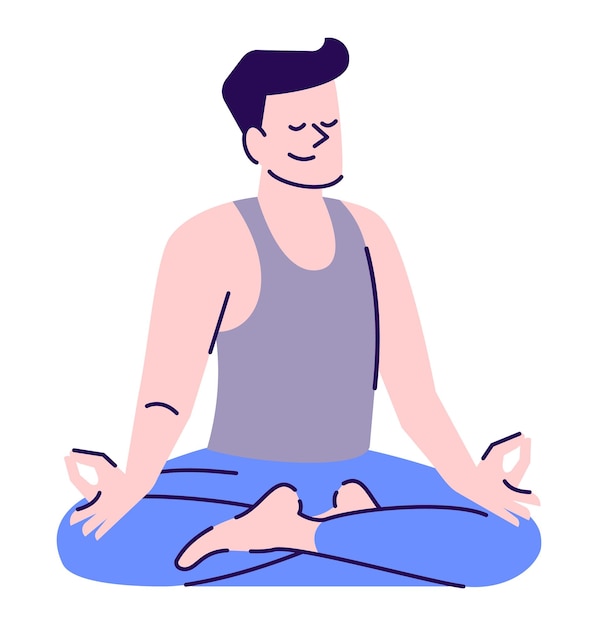 Het beoefenen van yoga en meditatie thuis semi-platte RGB-kleur vectorillustratie