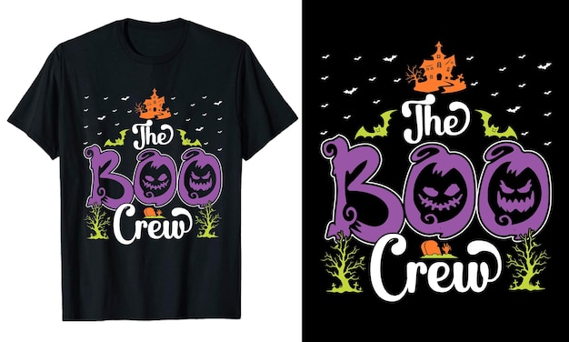 Het boo crew halloween typografie tshirt ontwerp