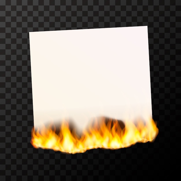 Het branden van blanco vel wit papier helder met vlammen