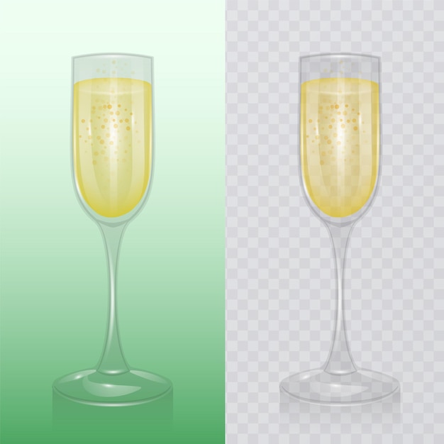 Het champagneglas, glaswerk voor alcoholische dranken, champagnefluit, realistische illustratie