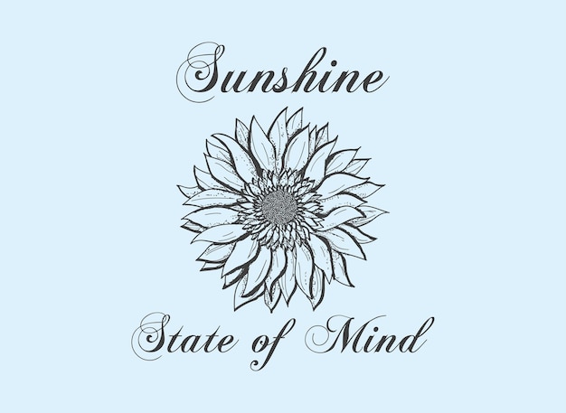 Het citaatontwerp van de 'Sunshine State of Mind' met een fancy lettertype een zomerzonnebloem.