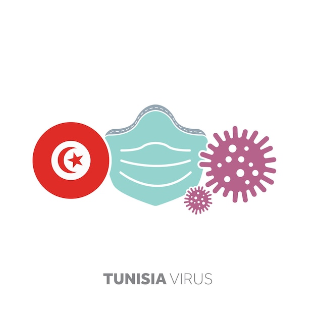 Het concept van de uitbraak van het coronavirus in Tunesië met gezichtsmasker en virusmicrobe