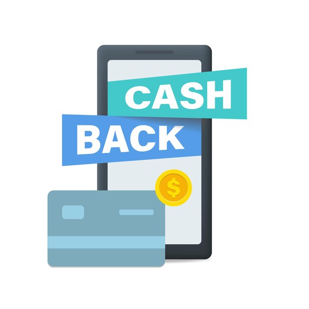 Vector het concept van geld terug met een bankkaart en een mobiele telefoon. vector illustratie