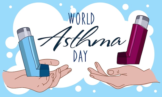Het concept van het informeren over de Wereld Astma Dag met behulp van een aerosol inhalator Een aerosol