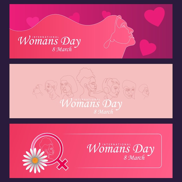 Het concept van internationale vrouwendag Banners met een meisje en bloemen op een roze achtergrond Verkoop vectorillustratie