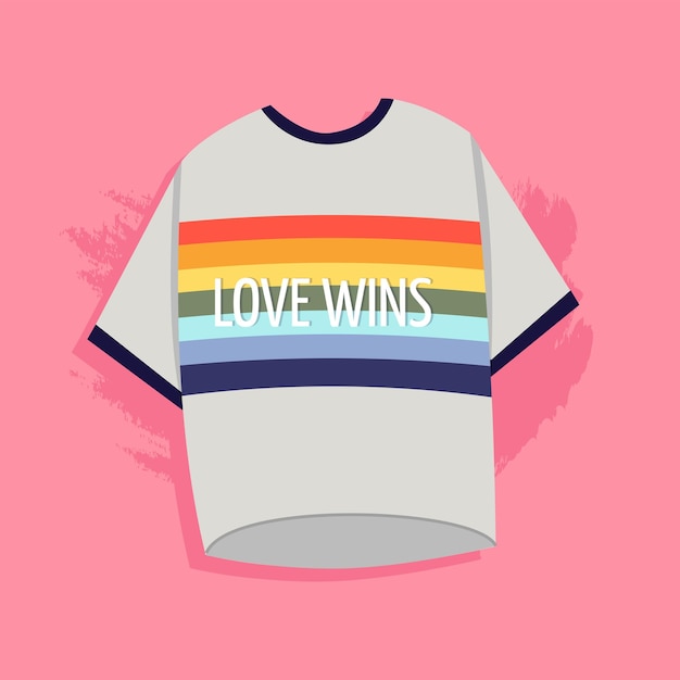 Het concept van Pride AT-shirt met een regenboogvlag en de inscriptie liefde wint Het concept van LGBTQ-ondersteuning voor homoseksuelen Gelijkheid en bescherming van liefde