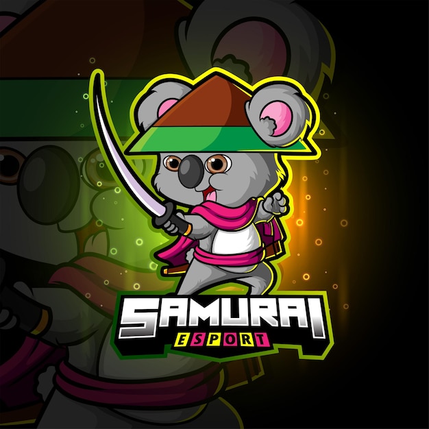 Het coole samurai koala esport-logo-ontwerp van illustratie