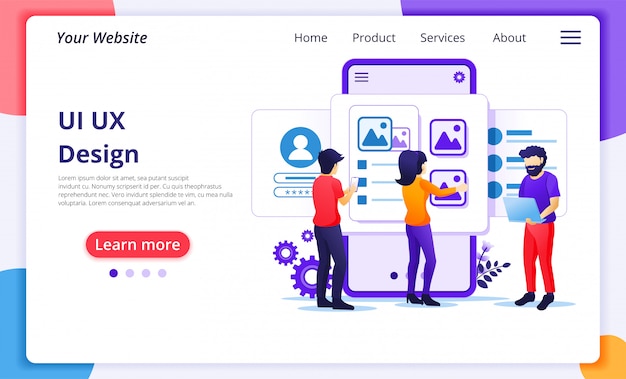 Het creëren van een applicatieconcept, mensen en inhoudstekstplaats, ui ux-ontwerp. website bestemmingspagina sjabloon