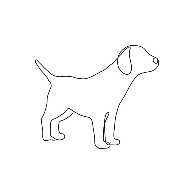 Het dierlijke silhouet van de puppyhond - ononderbroken één eenvoudige enkele lijn. lineaire vector.