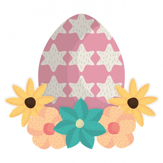 Het ei schilderde gelukkige Pasen met bloemen