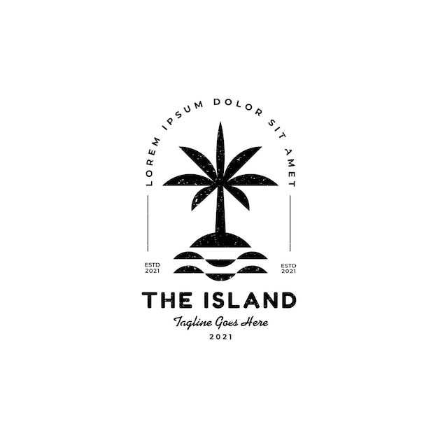 Het eiland en palmboom strand silhouet vakantie vakantie reizen logo ontwerp