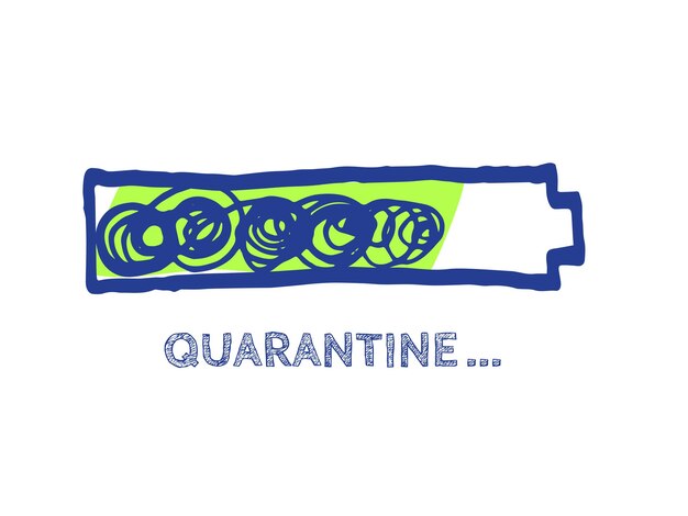 Het einde van de voortgangsbalkstatus van het coronavirus. Quarantaine illustratie. Infographicelement met 90% voltooide indicator. Websiteschetsbalk met verstelbaar vulgedeelte. COVID-19 Vector Handgetekende Lader.