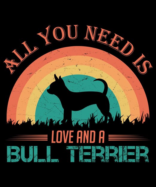 Vector het enige wat je nodig hebt is liefde en een bull terrier kat vintage t-shirt ontwerp