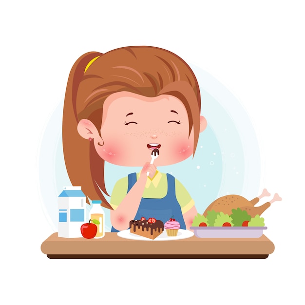 Het eten van Dessert Cute Character Concept illustratie eten van gezond voedsel