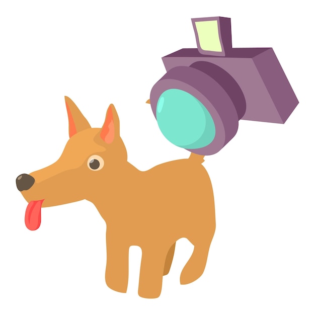 Het fotograferen van hondpictogram isometrisch vector Tong uit hond en fotocamerapictogram Fotografiehobby