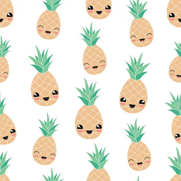 Het fruit naadloos patroon van de kawaii gelukkig ananas