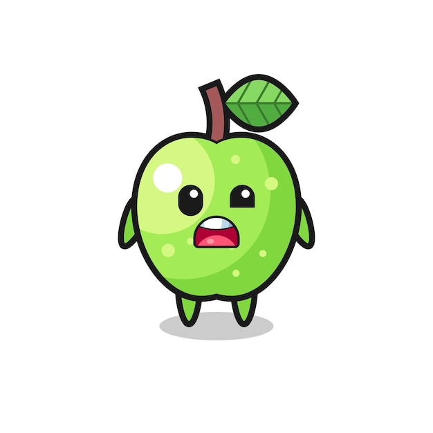 Het geschokte gezicht van de schattige groene appelmascotte