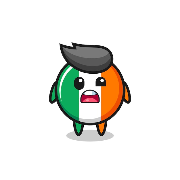 Het geschokte gezicht van de schattige mascotte met de vlag van ierland