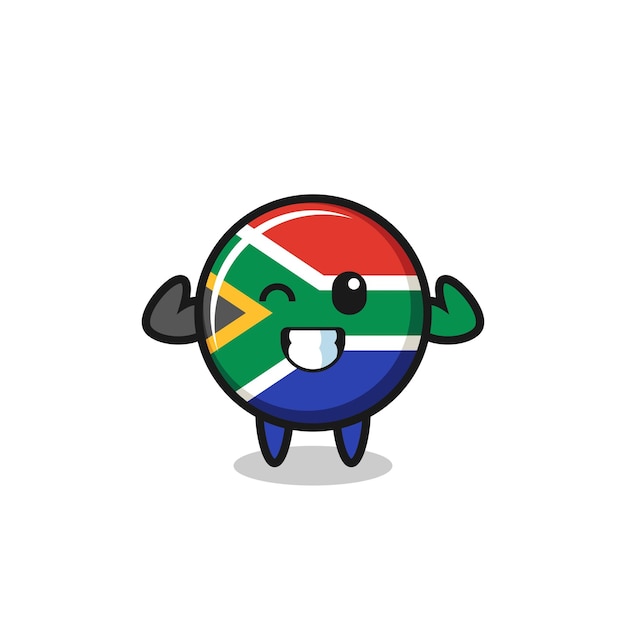 Het gespierde karakter van de vlag van zuid-afrika poseert en laat zijn spieren zien