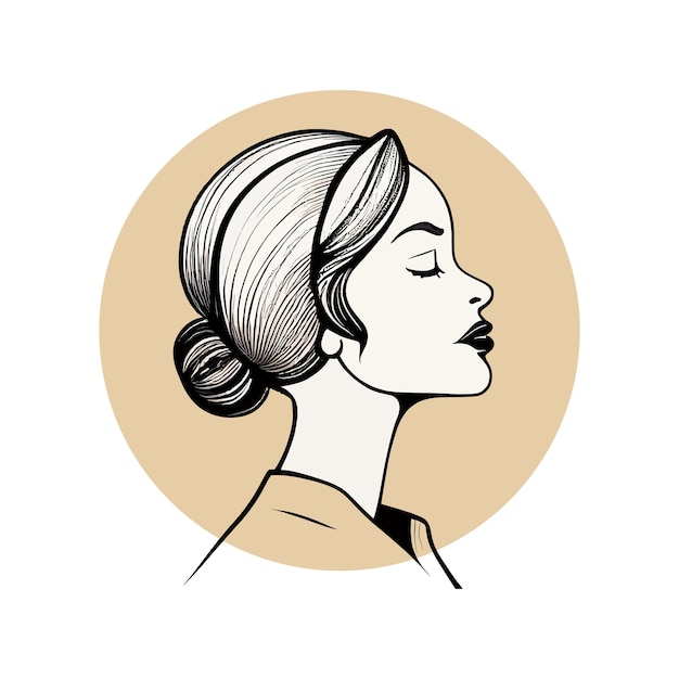 Het gezicht van een mooie onafhankelijke vrouw in profiel als logo voor een schoonheidssalon kapsalon of kleermakerssalon Vector Eps 10