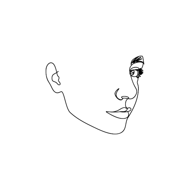Het gezicht van een vrouw met één lijn. een doorlopende lijn van vrouwelijk portret in profiel in een moderne minimalistische stijl. vectorillustratie voor kunst aan de muur, afdrukken op t-shirts, logo's en avatars, enz.