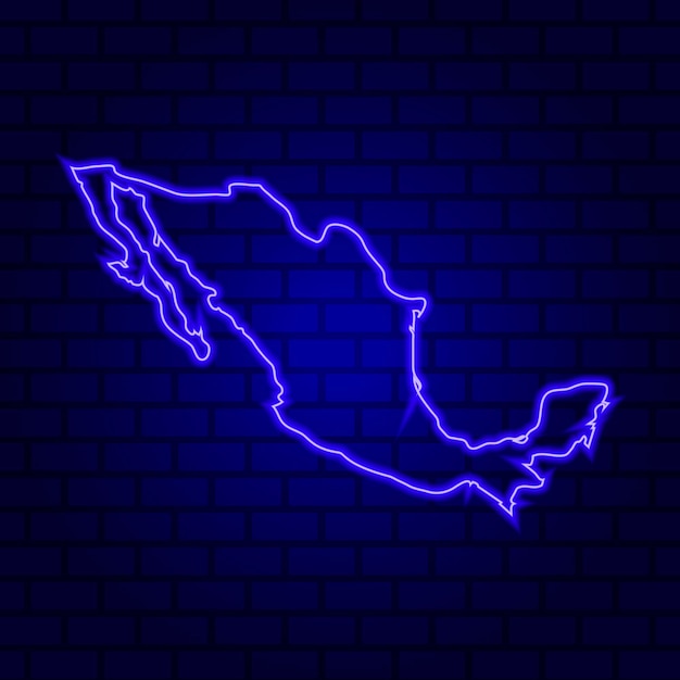 Het gloeiende neonteken van Mexico op bakstenen muurachtergrond