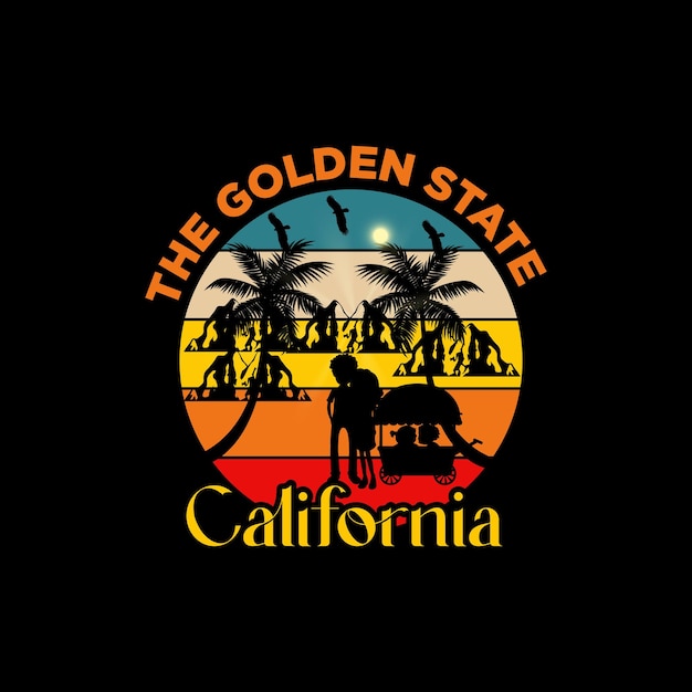 Het gouden staat californië retro vintage t-shirtontwerp.