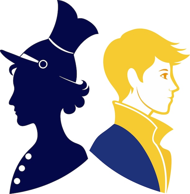 Het grillige silhouet van Madame Pomme de Terre en Napoleon in vectorstijl