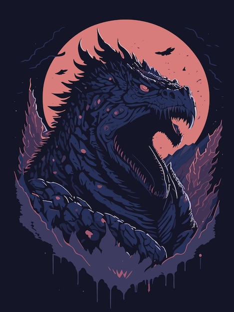 Vector het grote monster godzilla in oranje kunstwerkillustratie