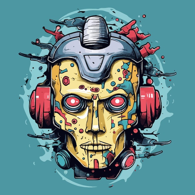 Het hoofd van de robot creatieve illustratie sticker ontwerp