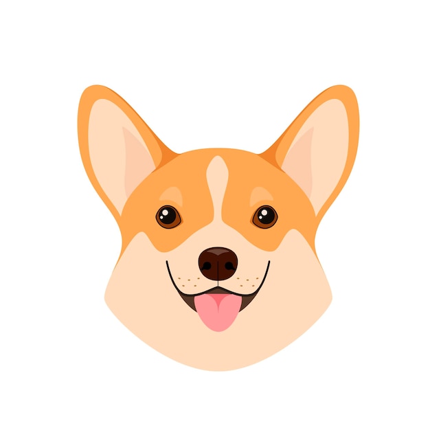 Het hoofd van een corgi-hond op een witte achtergrond cartoon design