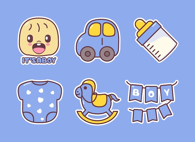 Het is een jongen baby stickers icoon vector collectie