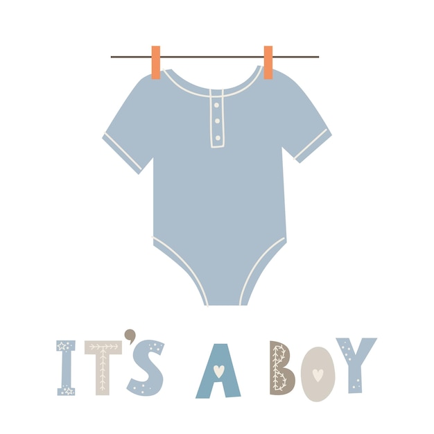 Het is een jongen. wenskaart met romper. uitnodiging voor babyshower. boho-stijl. vector illustratie