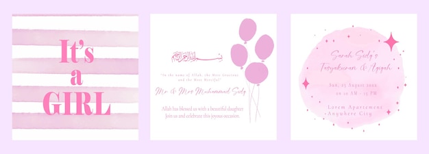het is een meisje baby meisje aankondiging aqiqah islamitische uitnodiging set